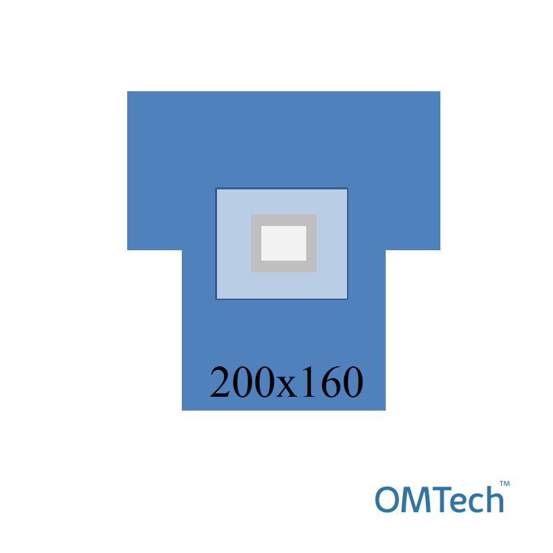 Покриття операційне OMTech™ для лапаротомії №2 200см х 160см - на дугу, з регулюючим адгезивним опер. полем 30см х 20см та поглинаючими зонами (СМС - 35 г/м2)